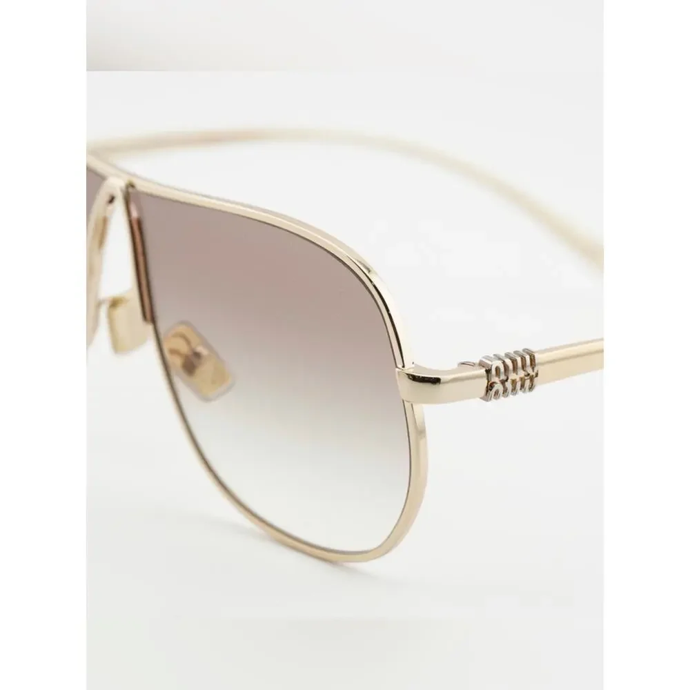 New Miu Miu MUA56S 5AK90L Gold Metal Frame Brown Gradient Pilot Sunglasses